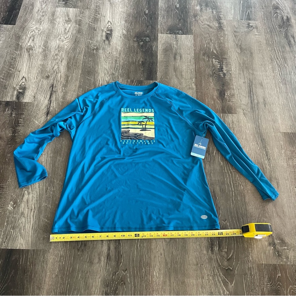 NEW Reel Legends Reel-Tec Mykonos Blue Coastline Cool Long Sleeve Shirt Size 1X